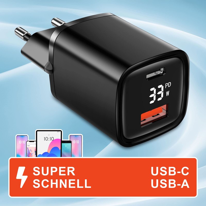 Eaxus® USB A + USB C Charger with Display -