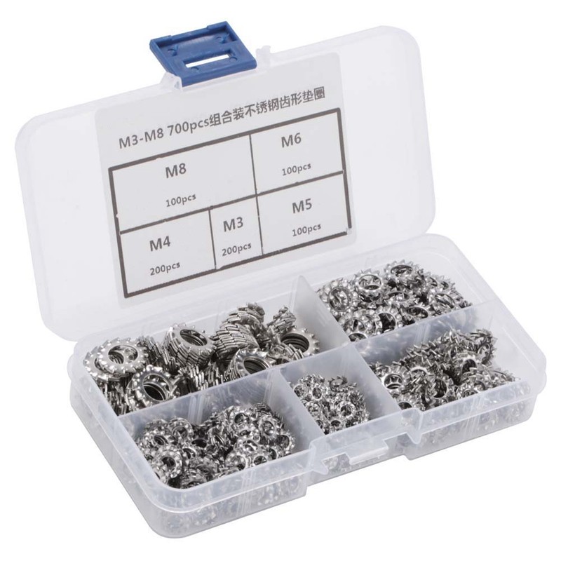 700pcs M3-M8 Combination Box Stainless Steel 304 External Toothed Washer