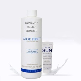 Paquete Para El Alivio De Las Quemaduras Solares: Aloe First 16.9 Fl Oz (78,43% De Aloe Vera Y Propóleo De Abeja) + Gel Refrescante Para Después Del Sol Con Yogur Griego Comestible (20 Ml)