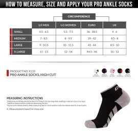 CSX Ankle Socks, Arch Support Compression, Men and Women High Cut Fit, Red on Black, Large