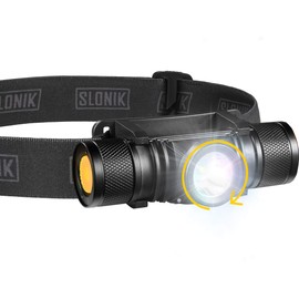 SLONIK Rechargeable Headlamp Flashlight - 500 Lumens Ultra Bright Headlight - IPX8 Waterproof Head Lamp Light for Outdoor Running, Hiking Gear, Hard Hat Helmet - Camping Accessories for Adults, Black