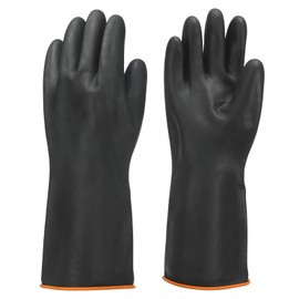 sourcing map Chemical Resistant Gloves, Latex Industrial Gloves 35cm Long Sleeve Anti-Slip Protective Safety Work Glove for Cleaning Dish Washing Resist Acid Alkali, Black