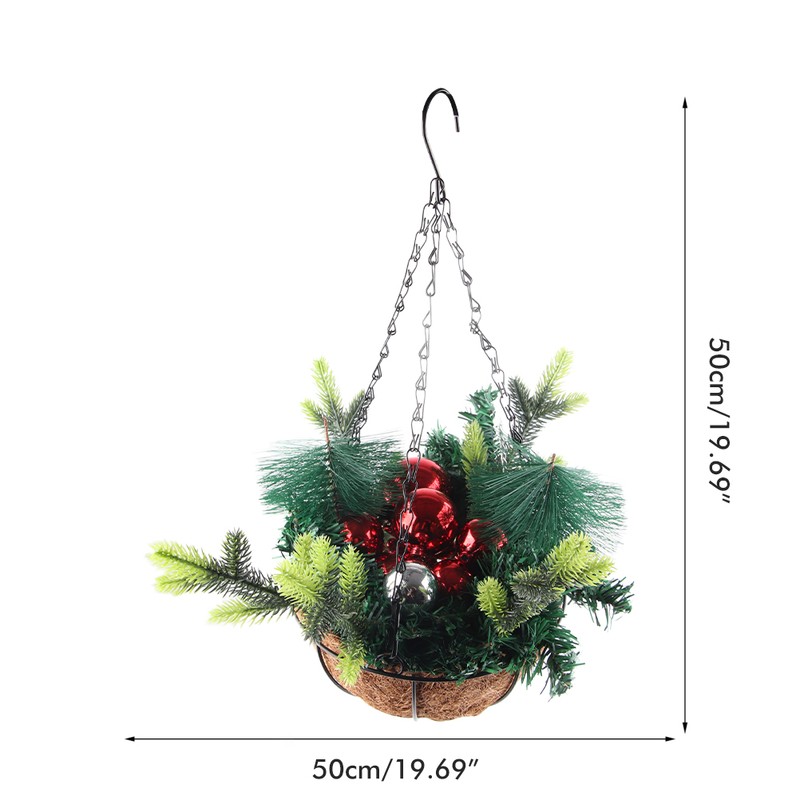 Artificial Christmas Hanging Basket Decorated with Pine Cones Ball Lights