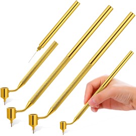 Gersoniel 4 Pcs 0. 5mm Detailing Fine Line Painting Pen Gold Fluid Writer Touch up Paint Applicator Fine Line Pen Precision for Rock Chips and Scratch Repair Tip Brass Construction