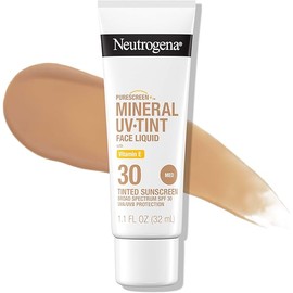 Neutrogena Purescreen+ Tinted Sunscreen for Face with SPF 30, Broad Spectrum Mineral Sunscreen with Zinc Oxide and Vitamin E, Water Resistant, Fragrance Free, Medium, 1.1 fl oz
