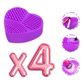 Limpia Brochas Maquillaje Estuche Esponja En Seco Formas Color Corazón Morado
