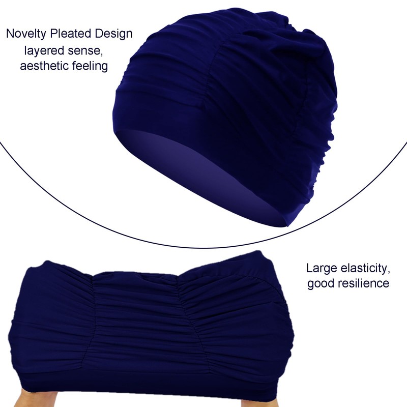 1PCS Women's Pleated Swim Cap Swimming Cap Long Hair Large