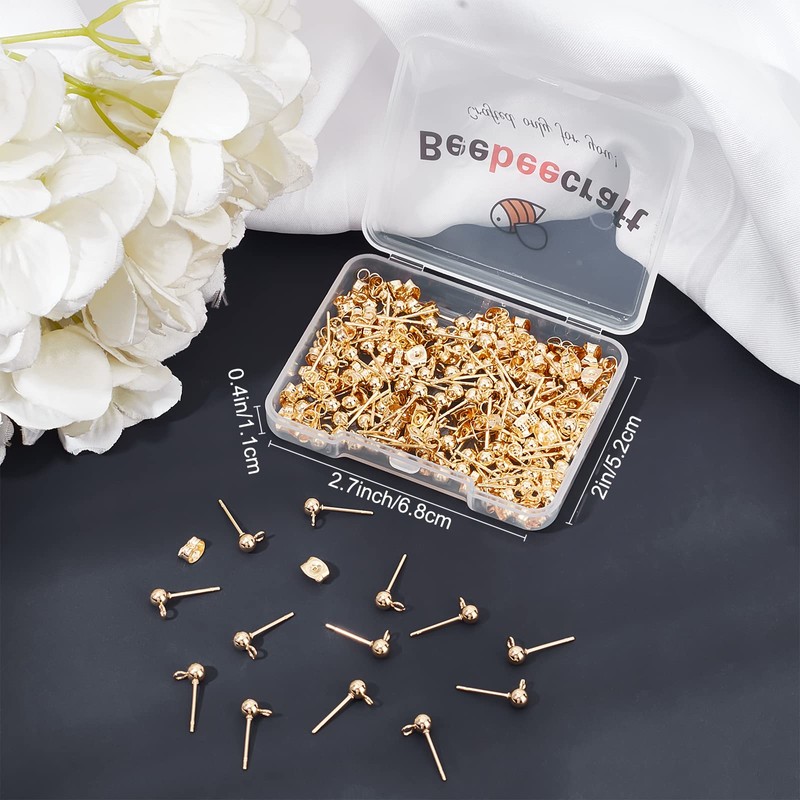 Beebeecraft 100Pcs 4mm Ball Earring Studs for Jewellery Making
