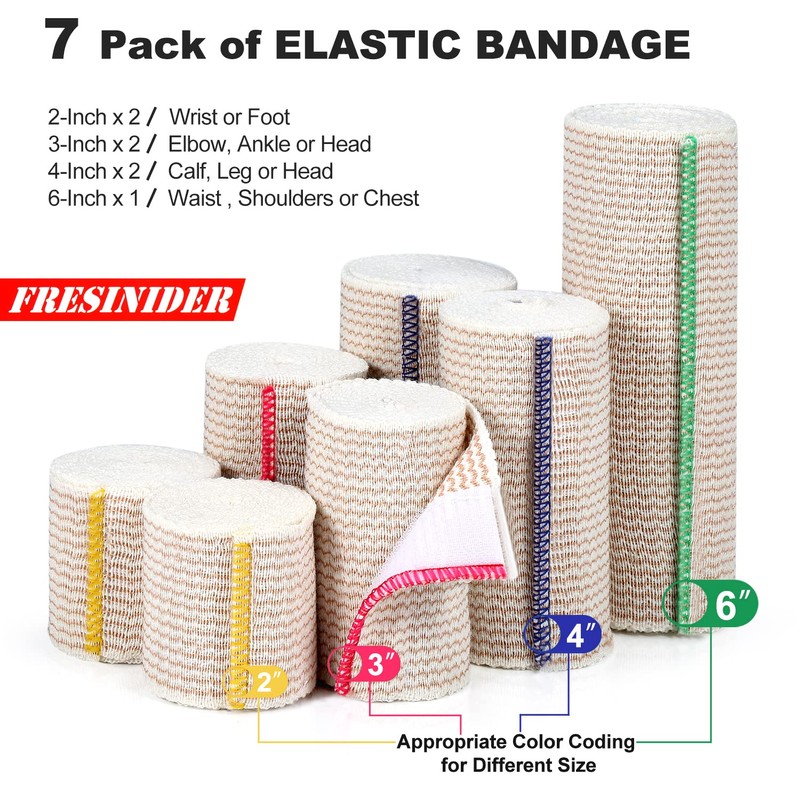 FRESINIDER Premium Elastic Bandage Wrap (7pack) Self Adhesive Cotton Latex