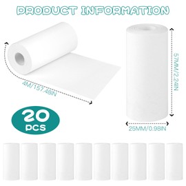 20 Rolls of Thermal Paper for Children, Instant Cameras, 57 x 25 mm Thermal Paper, Children's Camera, White Mini Thermal Rolls Printing Paper, Thermal Refill Paper for Instant Print Camera, Mini Label