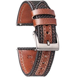 Hemsut Leather with Nylon Watch Strap 18 mm 20 mm 22 mm Quick Release Watch Straps for Men Women Quick Release