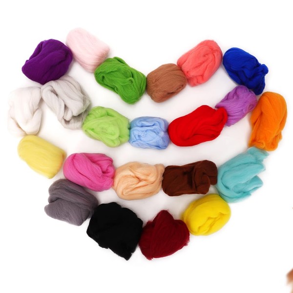 Fouvin Felting Wool Dry Felting Starter Set, 22 Colours Needle Felting Set, 10 g Each Felt Wool for Knitting without Tool Set, Felt Starter Set for DIY Crafts, Felting Needles, Craft Projects,