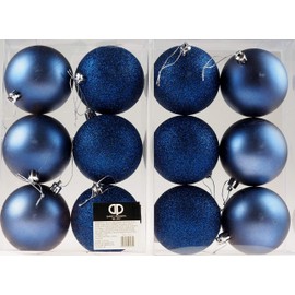 Set Of 12 Midnight Blue Navy Christmas Tree Baubles Decorations