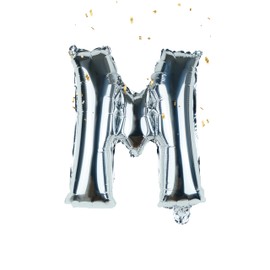 Silver Letter “M” Balloons 16 Inch, Mylar Foil Letter Alphabet, Hanging, Reusable for girls boys adults Birthday,Surprise,Wedding, Celebration, Sports Party Event Decoration Supplies