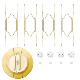 4Pcs Gold Stainless Steel W Invisible Plate Holder Wall Plates Hangers Decorative Sheet Metal Hangers,Stainless Steel W Invisible Plate Hangers Wall Plate Hangers for Decorative Plates and Art