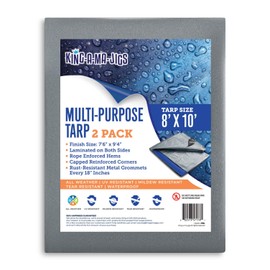 (2 Pack) 8x10 Tarps, Waterproof Plastic Poly 5.5 Mil Thick Tarpaulin with Metal Grommets Every 18 inches - Emergency Rain Shelter, Outdoor Cover and Camping Use - (Reversible, Blue and Silver)