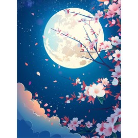 UNIQUORS 5D Diamond Art Starry Moon Kit for Beginners, Moonlit Peach Blossoms and Clouds Mosaic Art Popular All-Over Diamond Art Kit Suitable for Home Decor 30x40cm
