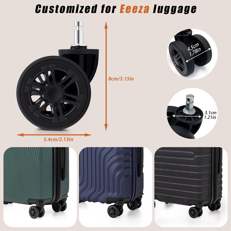 Eeeza Luggage Replacement Wheels, 4-Pack of 360° Smooth Rolling Spinner