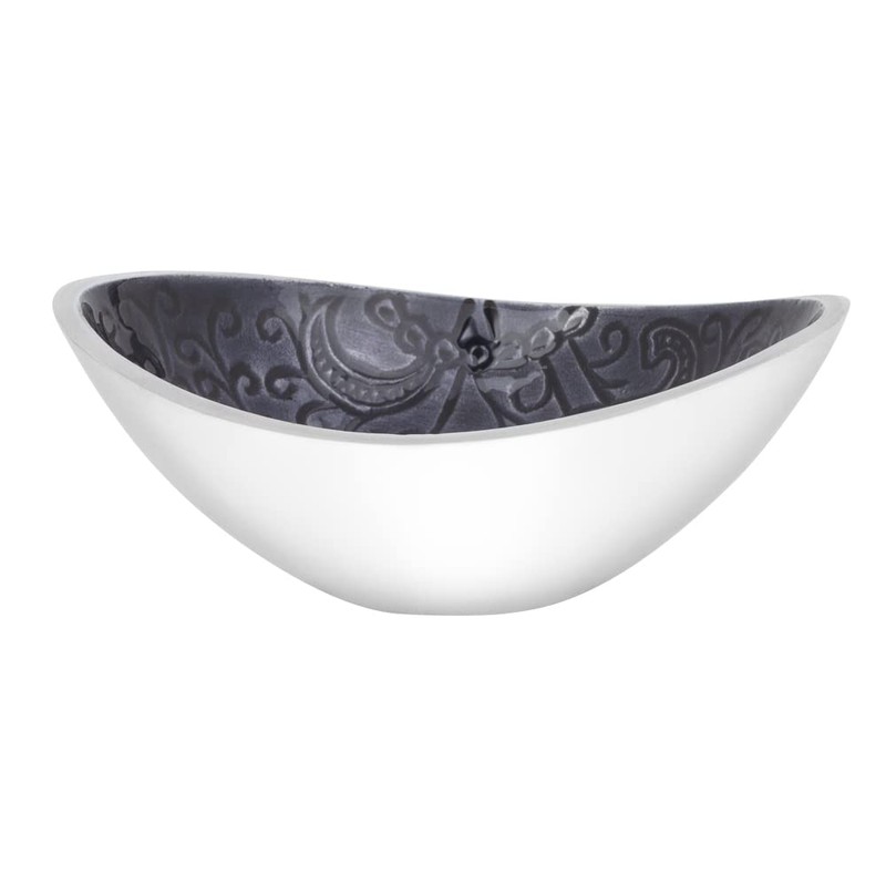 Bitto Jalina Incense Bowl Grey with Paisley Pattern, Oval Aluminium