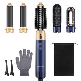 SPITCALE 5 in 1 Professional Hot Air Styler • Curling Iron • Powerful Hair Dryer & Straightener Set • Styling Without Heat Damage - Colour: Blue
