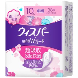 Whisper 2-in-1 W Guard, 0.3 fl oz (10 cc), 7.5 inches (19 cm), 38 Pieces, Large Capacity (Panty Liner, Absorbent Care, Urine Spill Pad)