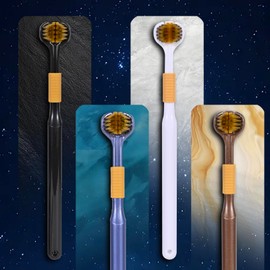Lnncdsc 4-Piece Set of 3-Sided Medium toothbrushes for Adults, Soft Bristle Toothbrush for Comprehensive Care of Teeth and Gums, Suitable for Adult and Youth (Black, White, Brown, Blue, Adults)