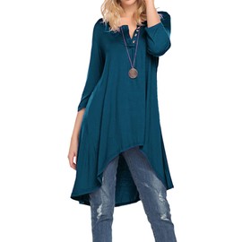 Naggoo Women Solid v neck Tunic for Leggings Swing Flare Henley Tops Teal