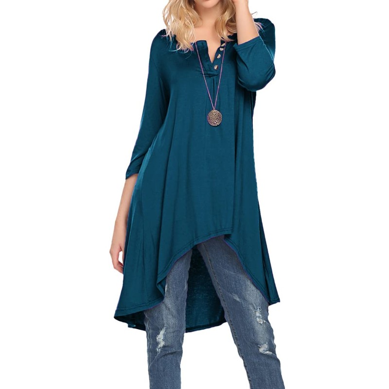 Naggoo Women Solid v neck Tunic for Leggings Swing Flare