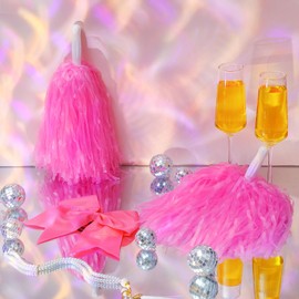 Knitgrip 36 Pcs 10 in Cheerleading Pom Poms and 7 Inch Large Cheerleading Hair Bow for Girl Cheer Pompoms Accessories for Sport Events Dance Party Basketball Football Team(Pink)