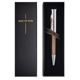 BDJBXK Christian Gifts for Men: Engraved Man of God Luxury Walnut Wood Rollerball Pen - Perfect Pastor Appreciation, Father's Day & Christian Graduation Gifts