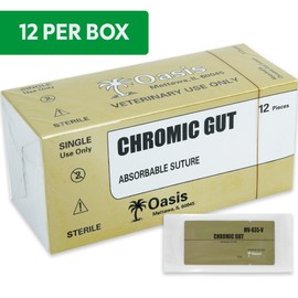 Oasis Chromic Gut Surgical Suture, 4-0, (FS-2) 3/8 19/20mm Reverse Cutting Needle, 75cm, 12/Box, Veterinary Use