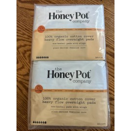 The Honey Pot Company 100% Organic Cotton Cover Heavy Flow Overnight Pads, 16 Count - 2 Packs