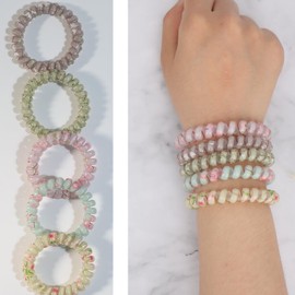 MOTIBACK 5Pcs Spiral Hair Ties,Colorful Traceless Plastic Phone Cord Coil Hair Ties for Women and Girls, Clear Elastic Ponytail Holders for Thick & Thin Hair, Assorted Colors