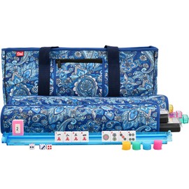 yookee home Mahjong Set Mahjong Game Set American Mahjong Set 166 Tiles 4 All-in-One Color Rack/Pushers Blue Paisley Soft Neoprene Bag Mahjongg Ma Jong Set