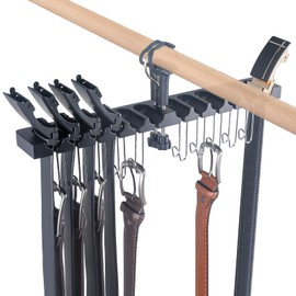 Gumilyo Belt Hanger for Closet, Alder Wood/ 12 Slots + 10 Hooks, Belt Rack, Versatile Belt Organizer Also for Ties (Black)