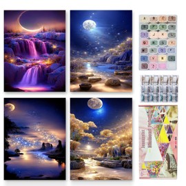 Josongslax Diamond Painting Kits with Storage Containers, 4 Pack 5D Diamond Art Kits for Adults, Arts Crafts for Adult DIY Home Wall Aesthetic Decor Gift 12 x 16 Inch, Moon