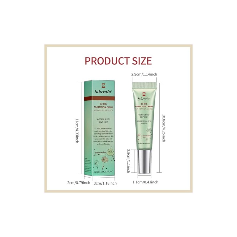 Erinde CC Cream con Centella Asiática, CC Red Correct Crema,#02Verde