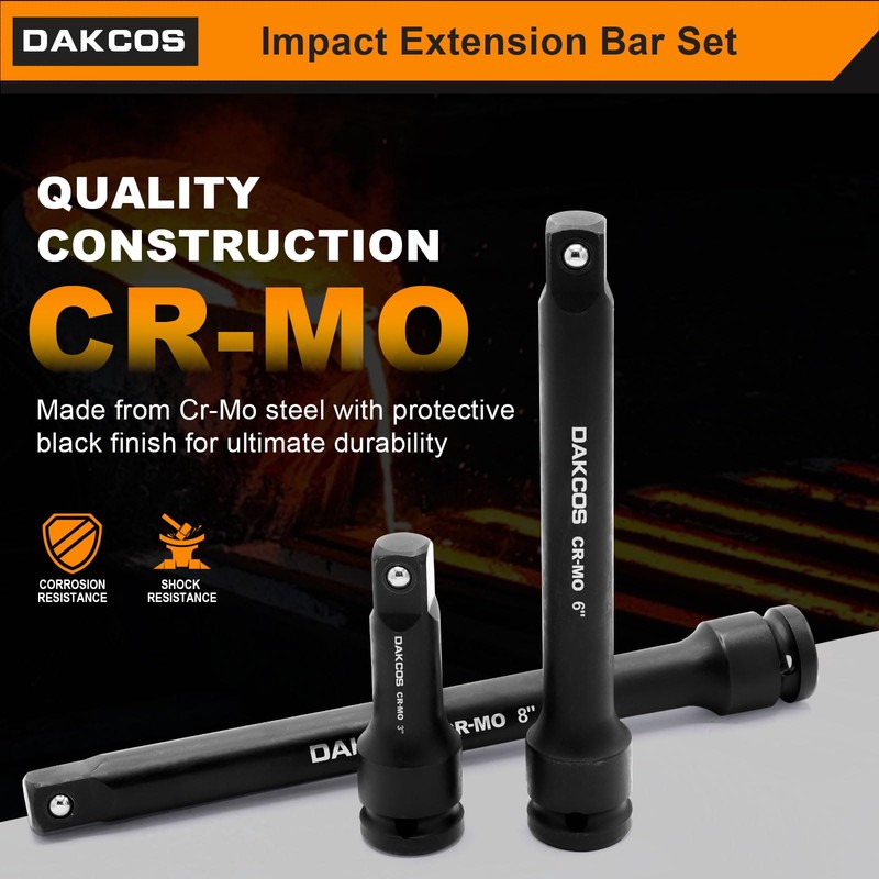 DAKCOS 1/2" Impact Socket Extension Bar Set, 3 Pieces Extensions