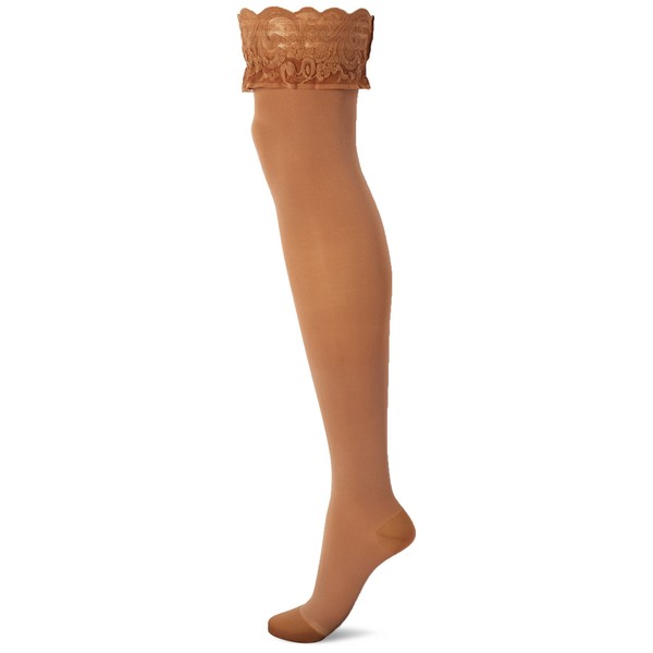 Activa 20-30 mmHg Soft Fit Thigh High with Lace Top Socks, Barely Beige, Queen Size
