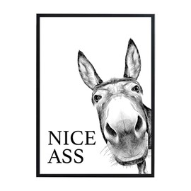 AMJKEJI Poster Bathroom Decoration Pictures Bathroom Black and White Saying Toilet Decoration DIN A4 Wall Pictures Donkey