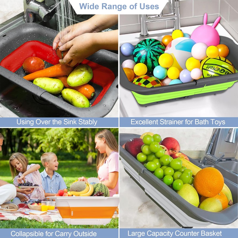 ROTTOGOON 7Qt Collapsible Colander Strainer, Expandable Over the Sink Colander,