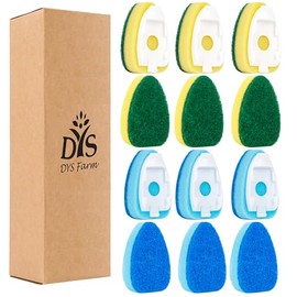 Dishwand Sponge Refills (12-Pack) – Heavy Duty Non-Scratch Replacement Heads for Dishwand Handle | Soap Dispensing Scrubber Pads | Kitchen Cleaning Supplies (Green/Blue)
