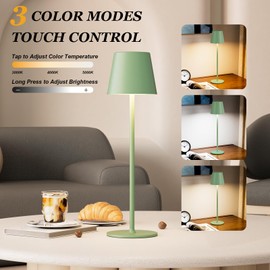 Kakanuo Cordless Table Lamp Rechargeable Green - KK 2 Pack 5000mAH Battery Operated Lamp for Dining Table, 3 Color Stepless Dimming Wireless Lamp for Counter, Outdoor Patio, Touch Control