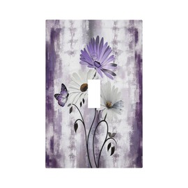 Purple Daisy White Floral Butterfly Flowers Single Toggle Light Switch Cover plate Outlet Cover Decorative Switchplate Wall Plates Electrical Panel Cover for Bathroom Living Room 5 X 3 IN