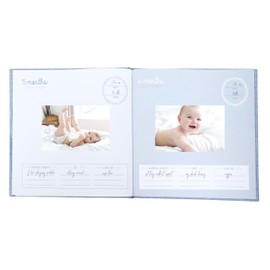 Kate & Milo Linen Baby Book, First 5 Years Memory Book, Newborn Milestone Journal, Baby Boy Keepsake, Denim Blue