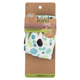 Planet Goody Shower Cap, 1 Count - Green Dots - Protect Your Hairstyle While Remaining Comfortable - Hair Accessories for Men, Women, Boys, & Girls - Made with Recycled Ocean-Bound Plastic