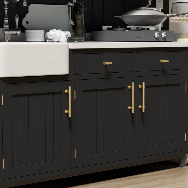 Haliwu 10 Pack Gold Cabinet Handles Brushed Brass Drawer Pulls