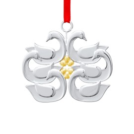 nambe Twelve Days of Christmas Six Geese A Laying Ornament | Silver and Gold Plate Hanging Ornament | Holiday Decoration for Christmas | Measures 4 x 2.5 Inches