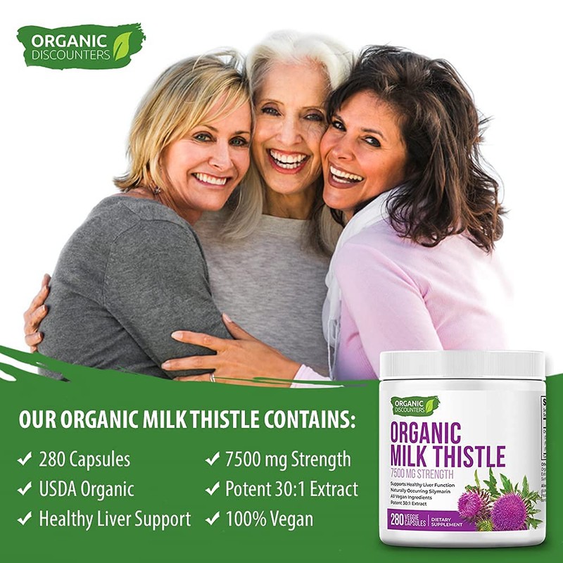 Organic Discounters Milk Thistle Capsules, 280 Count, 7500 mg Strength,