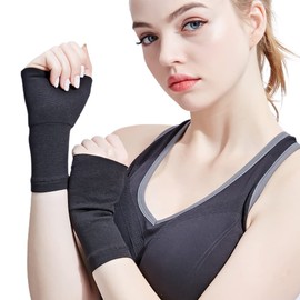 Wrist Palm Finger Supporter Fixed Protection Thermal Set of 2 for Left and Right Use in 2 Colors, 4 Sizes (Black, M)